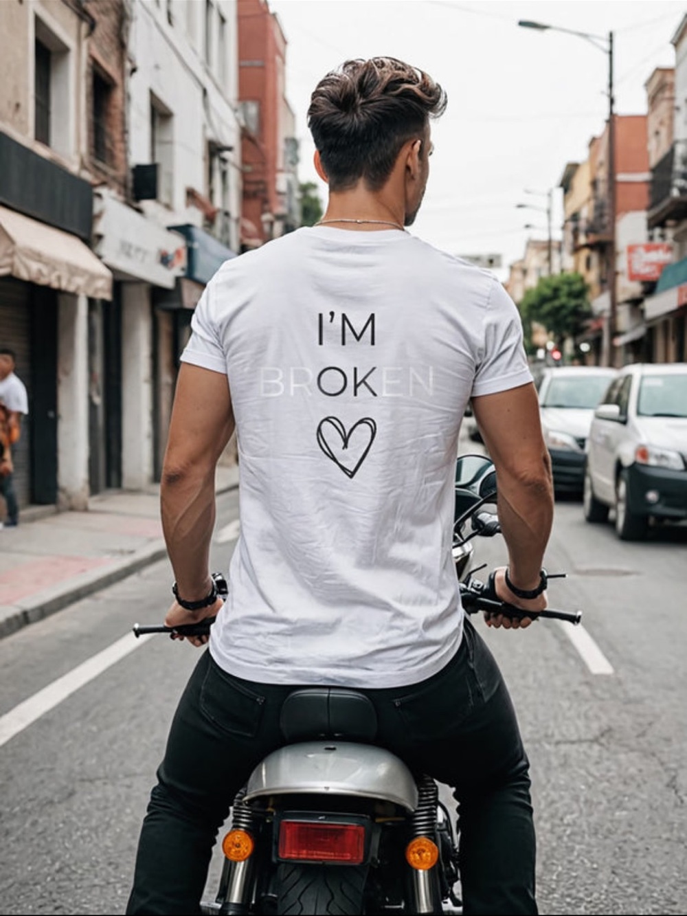 Men's White Graphic T-Shirt - 'I'm Broken' Heart Print - Picture 2 of 4